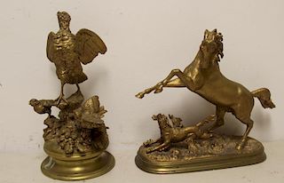 PAUTROT, R. Gilt Bronze of Horse Spooked By Dog.