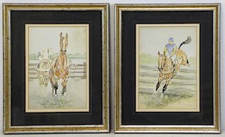 BROWN, Paul. Pair of Equestrian Watercolors.