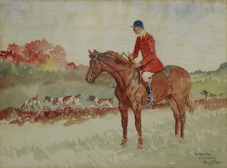 BROWN, Paul. Watercolor on Paper. Equestrian Fox
