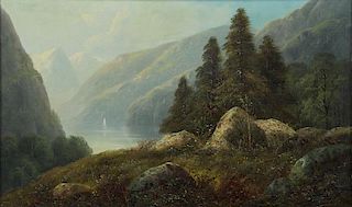 19th C. Oil on Canvas. Hudson River Landscape.