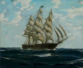 WOOD, Hunter. Oil on Canvas. Ship at Sea.