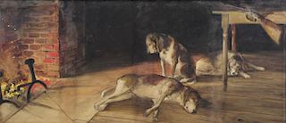 SPIEGLE, Frederick. Watercolor. Hunting Dogs at
