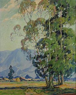 OLSON, George W. Oil on Canvas. California Farm