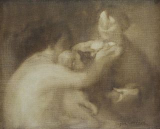 CARRIERE, Eugene. Oil on Canvas. Three Figures.