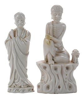 Two Blanc De Chine Dehua Figures 德化白瓷罗汉造像两件，分别高7.75英寸和8.375英寸，中国