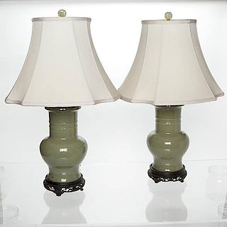 Pair of Celadon lamps 