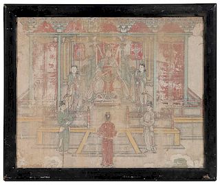 Chinese Polychromed Plaster Fresco 石膏彩瓷人物笔画，25*30.75英寸，1358-1644年