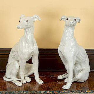 Pair of Ceramic Greyhounds, Life-Sized