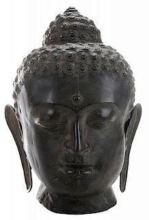 Large Bronze Bust of the Buddha 青铜菩萨头像，14英寸，17/18世纪,东南亚或不丹