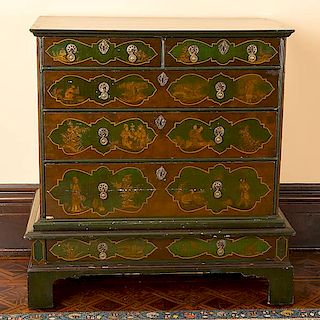 Queen Anne Japanned Chest on Stand 