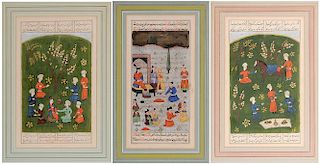 Three Illuminated Persian Manuscript 人物画手稿三幅，最大的17*12.25英寸，18/19世纪,波斯