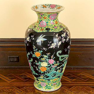 Japanese Floor Vase in the Chinese <i>Famille Noir</i> Style