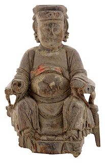 Antique Carved and Hand-Painted Wooden 木雕手绘帝王坐马蹄形圈椅造像，6.75英寸，这个