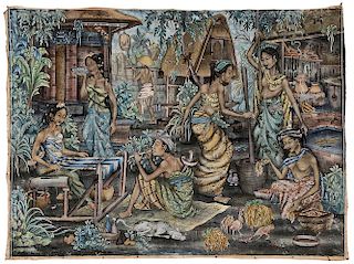 Wayan Lodra, Keliki School 人物画，24*44英寸，20世纪，巴厘