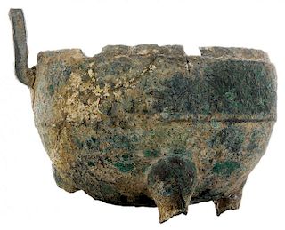 Archaistic Bronze Tripod Two-Handled 青铜双耳三足香炉残件，7.375*9.5英寸，中国