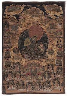 Hand-Painted [Thanka] of Fierce Deity 大威德金刚唐卡，32.5*21.75英寸，或18/19世纪,中国西藏