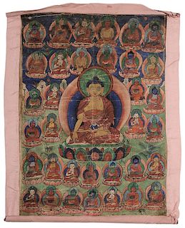 Buddhist Thangka Depicting a Buddha 释迦牟尼佛唐卡，30.5x21.625英寸,尼泊尔