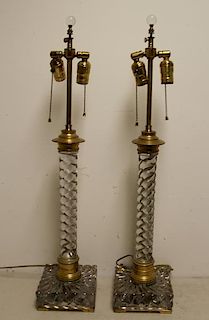 BACCARAT, Attributed To Pair of Glass Lamps.