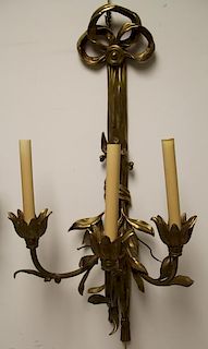 Pr Of Gilt Bronze Sconces With Ribbon And