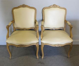 Pair Of Louis XV Style Leather Upholstered