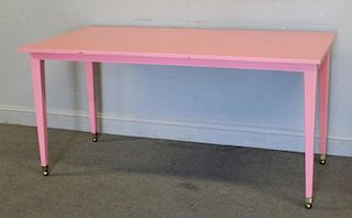 French Table With Gilt Metal Feet Painted Pink.