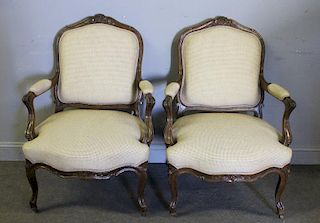 Pair Of Louis XV Style Upholstered Armchairs .