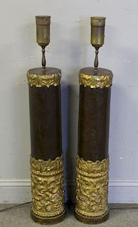Pair of Antique Wood Lamps with Gilt Decoration.