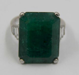 JEWELRY. 14ct Emerald, Platinum and Diamond Ring.