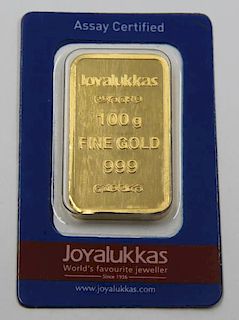 GOLD. Joyalukkas 100G .999 Fine Gold Bar.