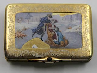 GOLD. 18kt Gold and Enamel Decorated Snuff Box.