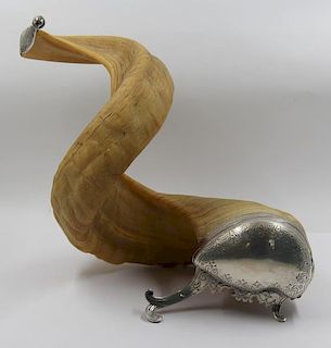 SILVER. Austrian Silver Mounted Ram's Horn Snuff