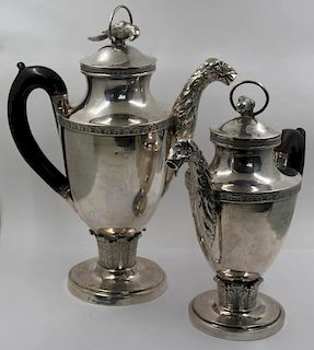 SILVER. German Silver Pedestal Teapot with Parrot