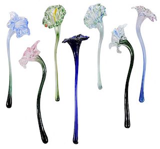 Seven Lundberg Art Glass Flowers, 2002
