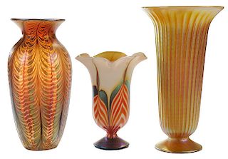 Three Lundberg Art Glass Vases