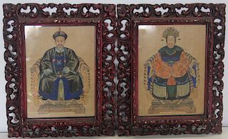 Pair of Ancestral Portraits in Highly Carved