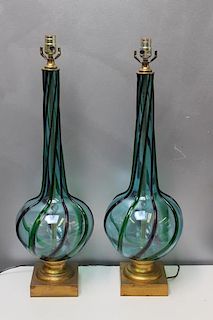 Midcentury Pair of Murano Glass Lamps.