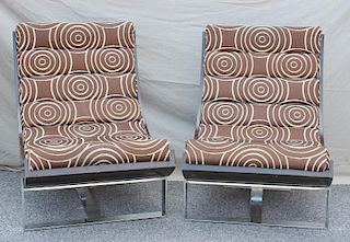 Midcentury Pair of Chrome Base Scoop Chairs.