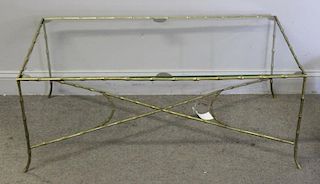 Midcentury Brass Faux Bamboo Coffee Table.
