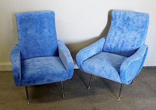 Pair of Italian Marco Zanuso Style Lounge Chairs.