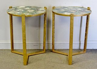 Pair of Gilt End Tables with Agate Tops.