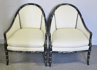 Midcentury Pair of Faux Bamboo Occasional Chairs.
