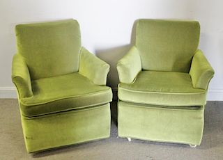 Midcentury Pair of 1960s Green Club Chairs.
