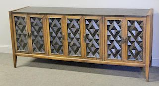 Midcentury Sculpted Front Wood Sideboard.