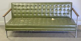 Midcentury Green Leather Upholstered Sofa.