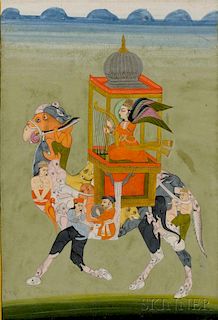 Miniature Painting of a Composite Animal 人与动物的画像,高11英寸,宽8.25英寸,19世纪,印度