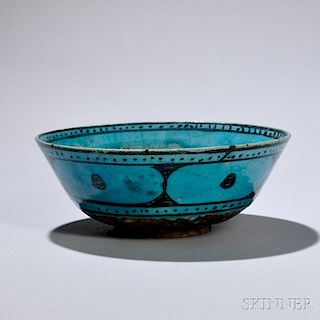 Large Turquoise and Black Bowl 绿松石和黑色大碗，高3.25英寸，直径8.5英寸