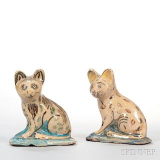 Pair of Polychrome Pottery Cats 多彩陶器猫一对，高6.75英寸，19/20世纪,波斯