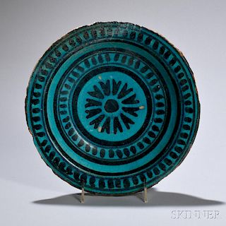 Turquoise-glazed Damascus Dish 绿松石釉大马士革盘，高2.875英寸，直径10.275英寸，叙利亚