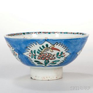 Kutahya Pottery Bowl 屈塔希亚陶碗，高3.25英寸,直径6.375英寸,土耳其,18/19世纪