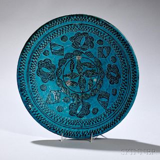 Turquoise-glazed Plate 绿松石釉碗，高2.875英寸,直径13.25英寸,波斯